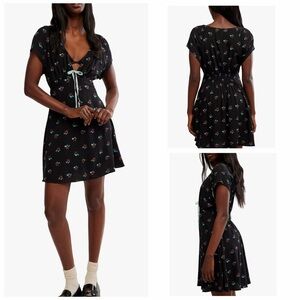 NWT Free People Everyone’s Favorite Mini Dress Black Floral Print